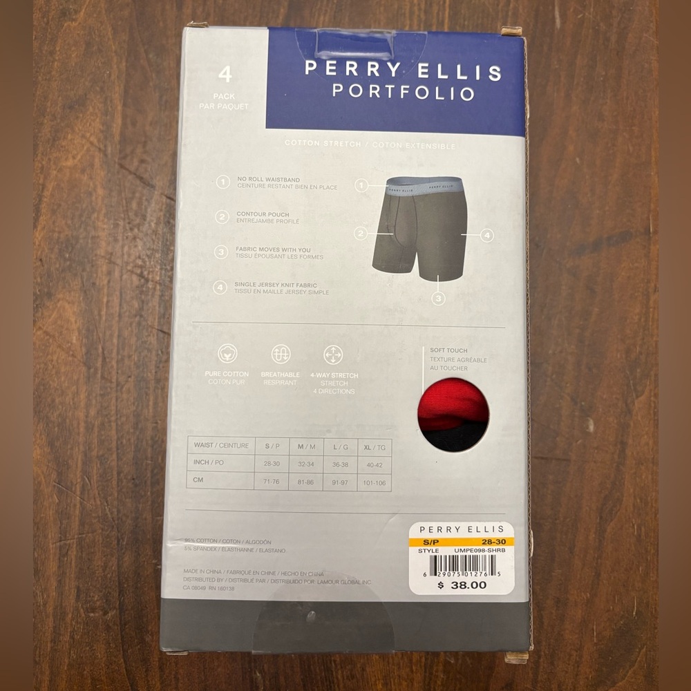 Perry Ellis Portfolio Boxer Briefs 4-Pack - Blue, Gray, Red, Black - Picture 2 of 3